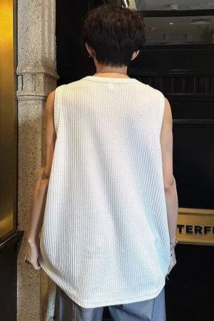 Casual Loose Snake Pattern Ribbed Sleeveless Tank Top for Men - Summer Lazy Style Solid Color Vest Inner Wear
