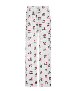 Casual Love Heart Print Wide-Leg Pants for Women - Elastic Waist & Drawstring, European and American Style, Cozy Home Wear