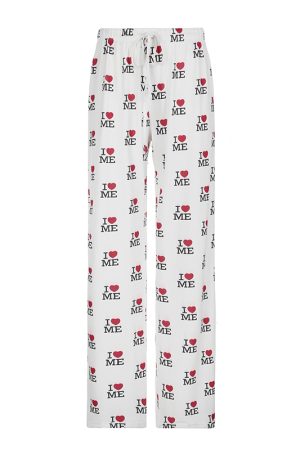 Casual Love Heart Print Wide-Leg Pants for Women - Elastic Waist & Drawstring, European and American Style, Cozy Home Wear