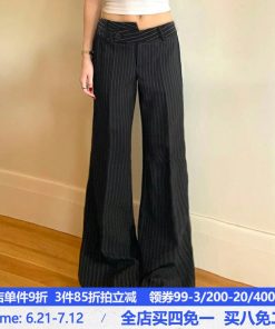 Casual Mermaid Style Spliced Striped Wide-Leg Pants with Asymmetrical Waist - Hipster Versatile Fashion for Y2K and Korean Style Lovers