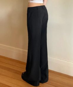 Casual Mermaid Style Spliced Striped Wide-Leg Pants with Asymmetrical Waist - Hipster Versatile Fashion for Y2K and Korean Style Lovers