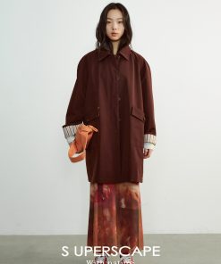 Casual Mid-Length Trench Coat with Color-Blocking Design for Early Spring Fashion