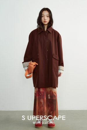 Casual Mid-Length Trench Coat with Color-Blocking Design for Early Spring Fashion