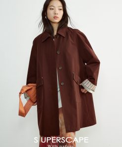 Casual Mid-Length Trench Coat with Color-Blocking Design for Early Spring Fashion