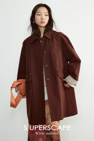 Casual Mid-Length Trench Coat with Color-Blocking Design for Early Spring Fashion