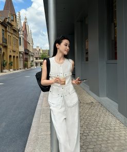 Casual Old Money Sleeveless Tencel Linen Shirt Vest for Effortless 90s Style