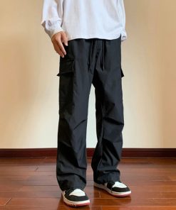 Casual Outfit For School, Outfits In Winter - Drawstring Cargo Parachute Pants