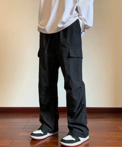 Casual Outfit For School, Outfits In Winter - Drawstring Cargo Parachute Pants