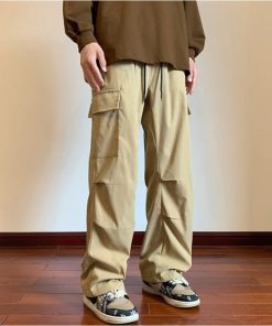 Casual Outfit For School, Outfits In Winter - Drawstring Cargo Parachute Pants
