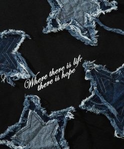 Casual Outfits For Teens, Adrette Outfits - Denim Star Patchwork Tee