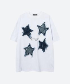 Casual Outfits For Teens, Adrette Outfits - Denim Star Patchwork Tee