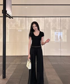 Casual Ribbed Drawstring Sweatpants with Wide Waist - Loose Fit Leisurewear for Everyday Comfort