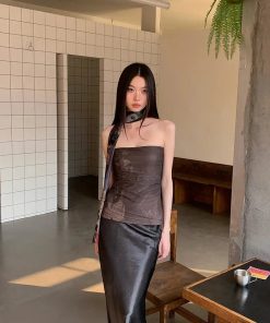 Casual School Outfits, Adrette Outfits - Mesh Layered Tube Top