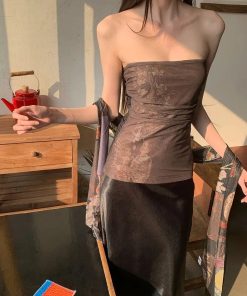 Casual School Outfits, Adrette Outfits - Mesh Layered Tube Top