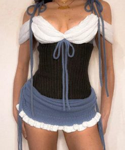 Casual Spring, Baggy Cute Outfits - Ruched Knitted Mini Dress