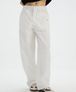 Casual Straight-Leg Workwear Pants with Elastic Waist - Comfortable Black and White Options for Spring and Summer Fashion