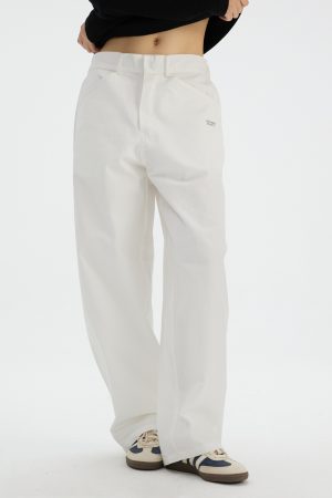 Casual Straight-Leg Workwear Pants with Elastic Waist - Comfortable Black and White Options for Spring and Summer Fashion