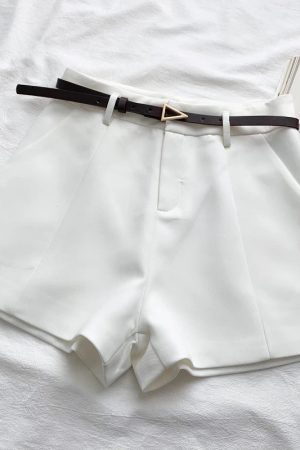 Casual Swag Outfits Women, Korean Soft Fashion - Belted High Waisted Shorts