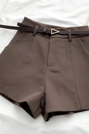 Casual Swag Outfits Women, Korean Soft Fashion - Belted High Waisted Shorts