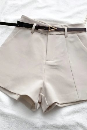 Casual Swag Outfits Women, Korean Soft Fashion - Belted High Waisted Shorts