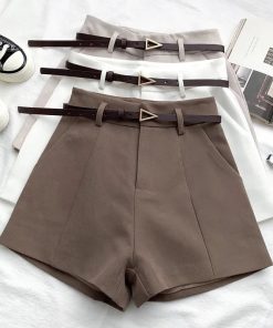 Casual Swag Outfits Women, Korean Soft Fashion - Belted High Waisted Shorts