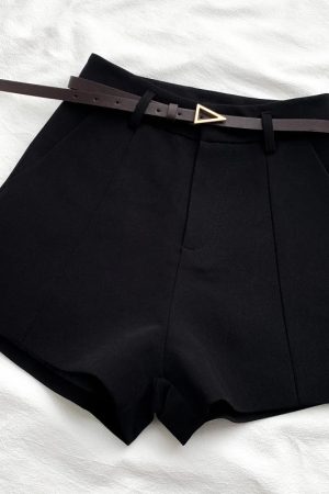 Casual Swag Outfits Women, Korean Soft Fashion - Belted High Waisted Shorts