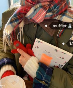 Casual Tie-Up Plaid Scarf - Cute Winter Accessory in Korean Style
