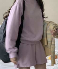 Casual Violet Pastel Cotton Sweatshirt Set - Korean Style Spring Fashion, Lightweight and Comfortable