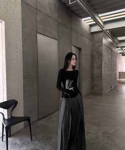 Casual Wide-Leg Gray Pants for Women - High-End Loose Fit, Spring/Summer, Trendy Lazy Style, Perfect for Everyday Wear