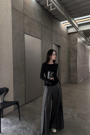 Casual Wide-Leg Gray Pants for Women - High-End Loose Fit, Spring/Summer, Trendy Lazy Style, Perfect for Everyday Wear