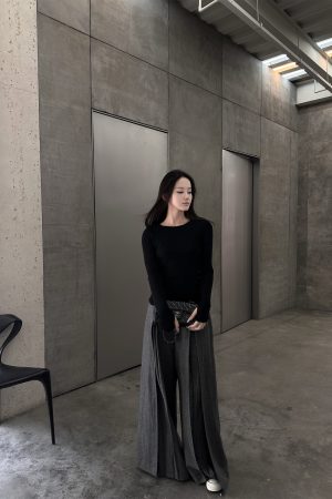 Casual Wide-Leg Gray Pants for Women - High-End Loose Fit, Spring/Summer, Trendy Lazy Style, Perfect for Everyday Wear