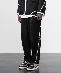 Casual Wide Loose Trousers with Raw Edge Design - Spring Straight Leg Pants for Effortless Style