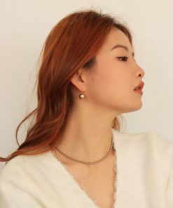 Champagne Gold Clip-On Ear Studs Earrings - French Style Simple Versatile Design for Non-Pierced Ears, Y2K Korean Fashion Accessory