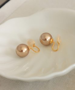 Champagne Gold Clip-On Ear Studs Earrings - French Style Simple Versatile Design for Non-Pierced Ears, Y2K Korean Fashion Accessory