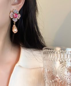 Champagne Pearl Flower Earrings - Vintage Palace Style with Crystal Inlay - 2025 Niche Design for Elegant Fashion