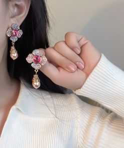 Champagne Pearl Flower Earrings - Vintage Palace Style with Crystal Inlay - 2025 Niche Design for Elegant Fashion