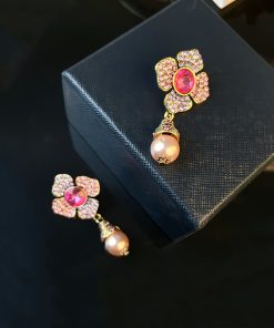 Champagne Pearl Flower Earrings - Vintage Palace Style with Crystal Inlay - 2025 Niche Design for Elegant Fashion