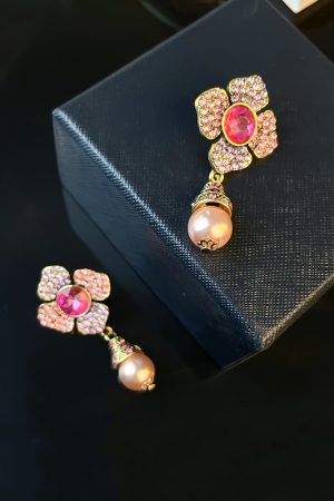 Champagne Pearl Flower Earrings - Vintage Palace Style with Crystal Inlay - 2025 Niche Design for Elegant Fashion