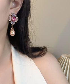 Champagne Pearl Flower Earrings - Vintage Palace Style with Crystal Inlay - 2025 Niche Design for Elegant Fashion