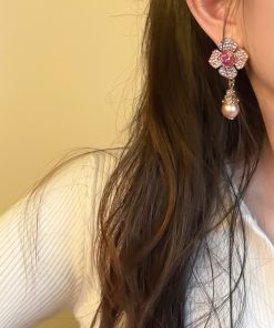 Champagne Pearl Flower Earrings - Vintage Palace Style with Crystal Inlay - 2025 Niche Design for Elegant Fashion