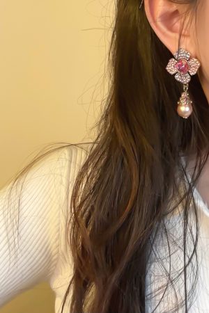 Champagne Pearl Flower Earrings - Vintage Palace Style with Crystal Inlay - 2025 Niche Design for Elegant Fashion