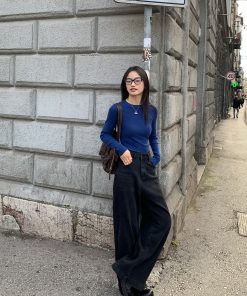 Charcoal Gray High-Waisted Wide-Leg Jeans for Women, Slimming Loose Straight Casual Trousers, Floor-Length Y2K Style