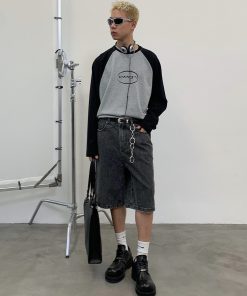 Charcoal Gray Tree Root Dyed Mid-Waist Denim Shorts for Women - Eco-Friendly, 90s Style, Trendy Summer Fashion