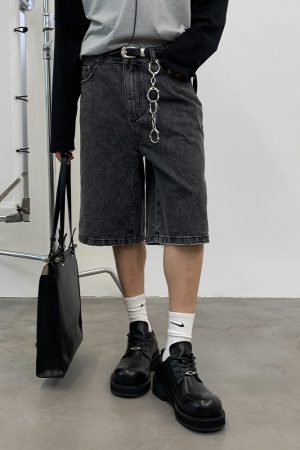 Charcoal Gray Tree Root Dyed Mid-Waist Denim Shorts for Women - Eco-Friendly, 90s Style, Trendy Summer Fashion