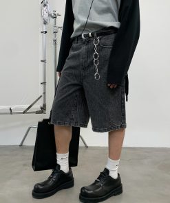 Charcoal Gray Tree Root Dyed Mid-Waist Denim Shorts for Women - Eco-Friendly, 90s Style, Trendy Summer Fashion