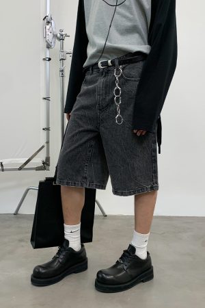 Charcoal Gray Tree Root Dyed Mid-Waist Denim Shorts for Women - Eco-Friendly, 90s Style, Trendy Summer Fashion