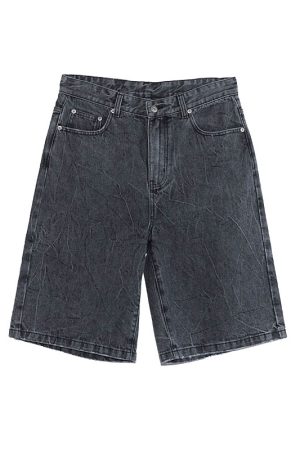 Charcoal Gray Tree Root Dyed Mid-Waist Denim Shorts for Women - Eco-Friendly, 90s Style, Trendy Summer Fashion