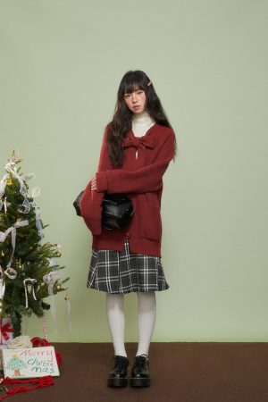 Checkered A-Line Midi Skirt for Women - Pleated Gray Design for Autumn Winter 2025 - Trendy Casual Fashion Essential