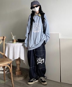 Checkered Polo Collar Loose Fit Sweatshirt - Casual Couple Splicing Fake Two-Piece Style, Y2K Fashion, Streetwear Vibe