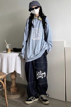 Checkered Polo Collar Loose Fit Sweatshirt - Casual Couple Splicing Fake Two-Piece Style, Y2K Fashion, Streetwear Vibe
